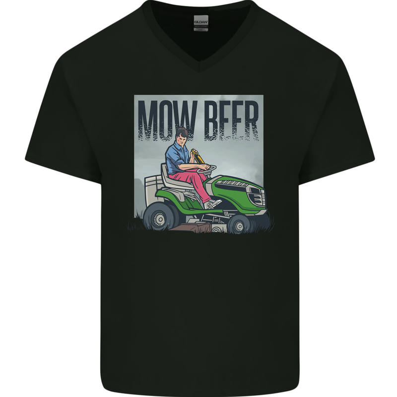 Mow Beer Funny Lawnmower Alcohol Gardening Mens V-Neck Cotton T-Shirt Black
