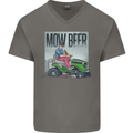 Mow Beer Funny Lawnmower Alcohol Gardening Mens V-Neck Cotton T-Shirt Charcoal