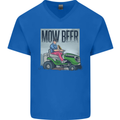 Mow Beer Funny Lawnmower Alcohol Gardening Mens V-Neck Cotton T-Shirt Royal Blue