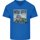 Mow Beer Funny Lawnmower Alcohol Gardening Mens V-Neck Cotton T-Shirt Royal Blue