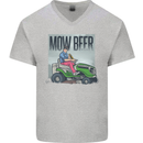 Mow Beer Funny Lawnmower Alcohol Gardening Mens V-Neck Cotton T-Shirt Sports Grey