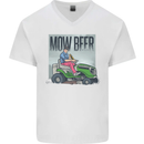 Mow Beer Funny Lawnmower Alcohol Gardening Mens V-Neck Cotton T-Shirt White