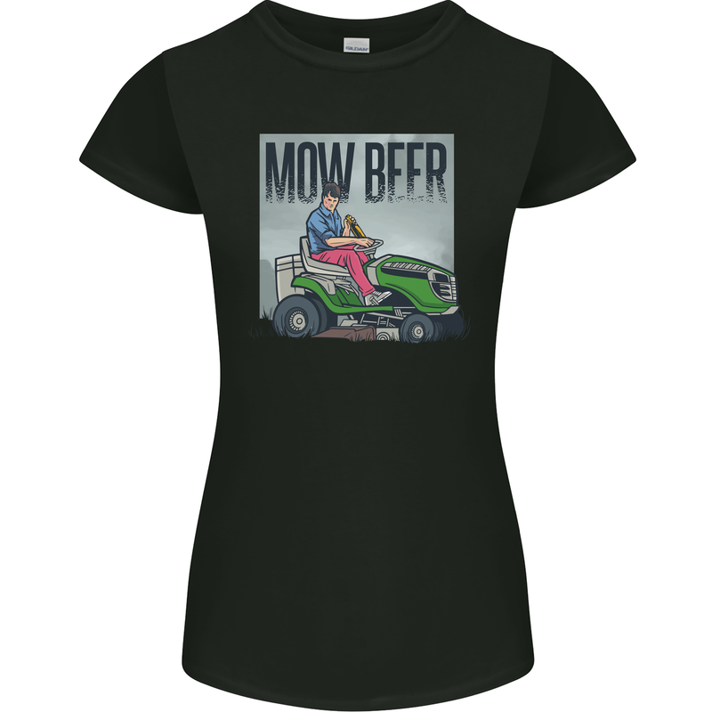 Mow Beer Funny Lawnmower Alcohol Gardening Womens Petite Cut T-Shirt Black