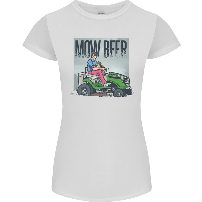 Mow Beer Funny Lawnmower Alcohol Gardening Womens Petite Cut T-Shirt White