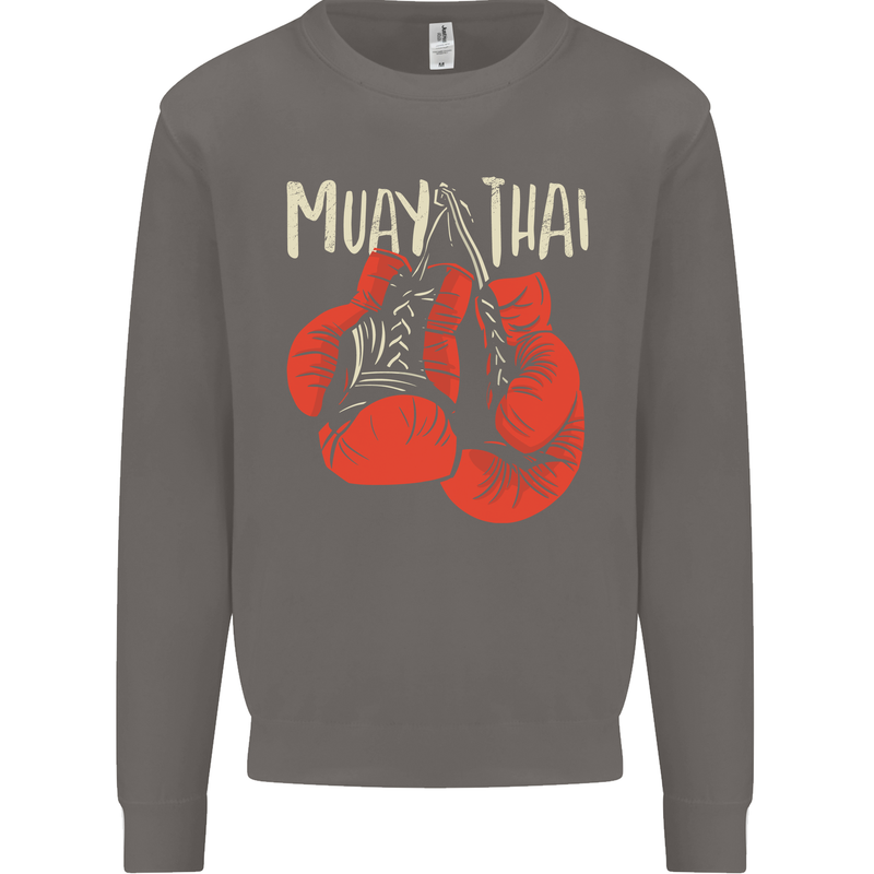 Muay Thai Boxing Gloves MMA Mens Sweatshirt Jumper Charcoal