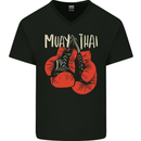 Muay Thai Boxing Gloves MMA Mens V-Neck Cotton T-Shirt Black