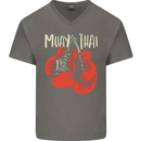 Muay Thai Boxing Gloves MMA Mens V-Neck Cotton T-Shirt Charcoal