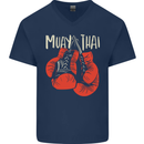 Muay Thai Boxing Gloves MMA Mens V-Neck Cotton T-Shirt Navy Blue