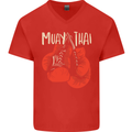 Muay Thai Boxing Gloves MMA Mens V-Neck Cotton T-Shirt Red
