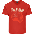 Muay Thai Boxing Gloves MMA Mens V-Neck Cotton T-Shirt Red
