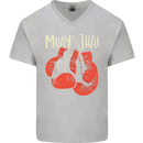 Muay Thai Boxing Gloves MMA Mens V-Neck Cotton T-Shirt Sports Grey