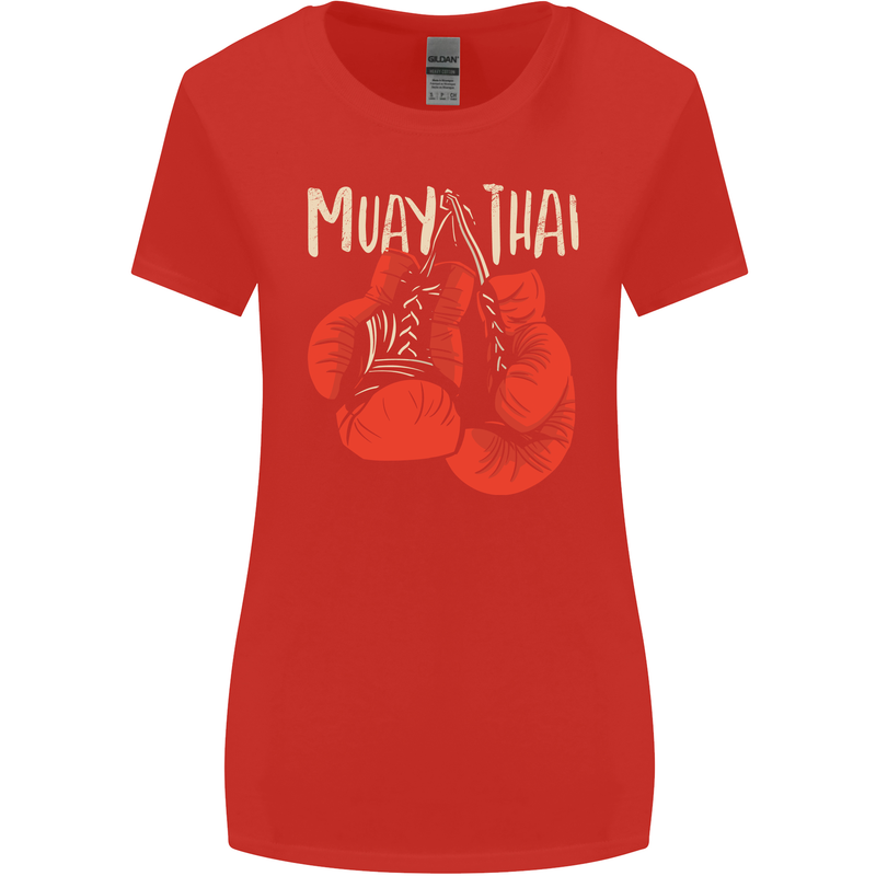 Muay Thai Boxing Gloves MMA Womens Wider Cut T-Shirt Red