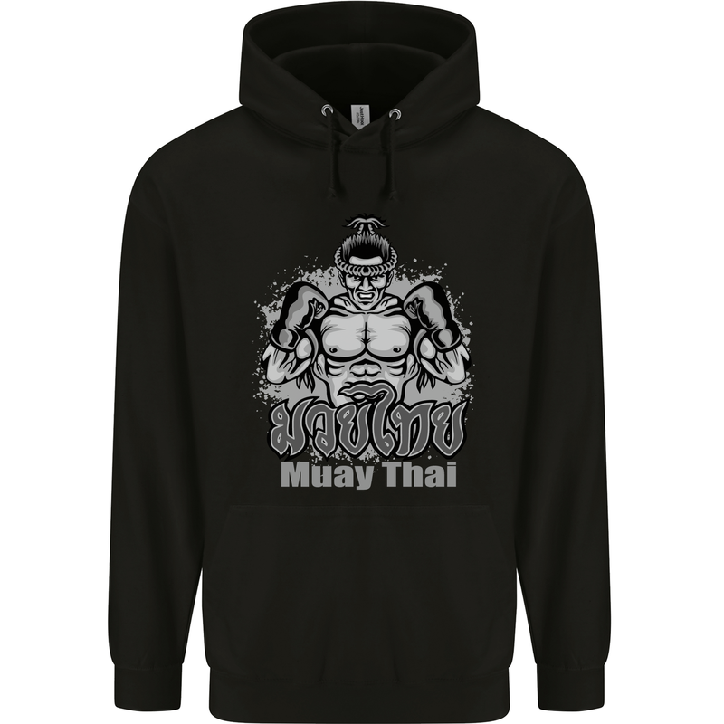 Muay Thai Boxing MMA Martial Arts Kick Mens 80% Cotton Hoodie Black