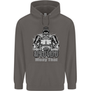 Muay Thai Boxing MMA Martial Arts Kick Mens 80% Cotton Hoodie Charcoal