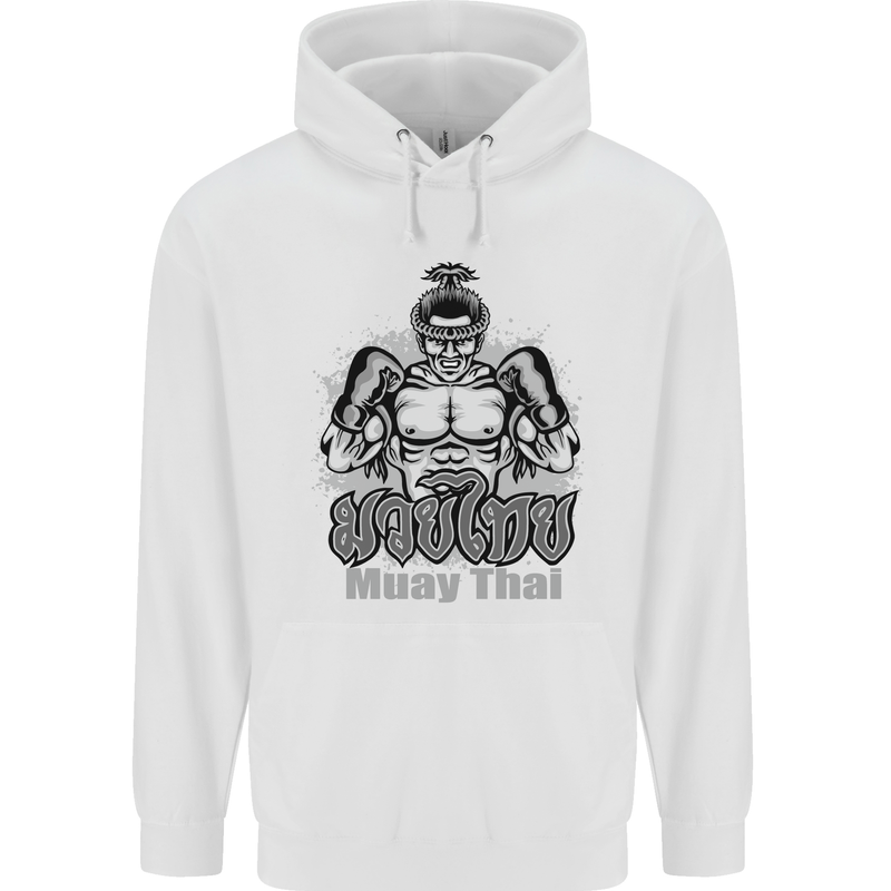 Muay Thai Boxing MMA Martial Arts Kick Mens 80% Cotton Hoodie White