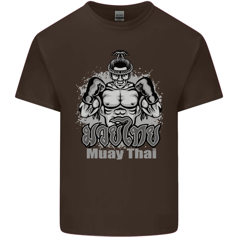 Muay Thai Boxing MMA Martial Arts Kick Mens Cotton T-Shirt Tee Top Dark Chocolate