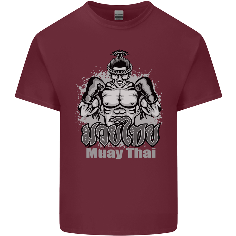 Muay Thai Boxing MMA Martial Arts Kick Mens Cotton T-Shirt Tee Top Maroon