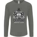 Muay Thai Boxing MMA Martial Arts Kick Mens Long Sleeve T-Shirt Charcoal
