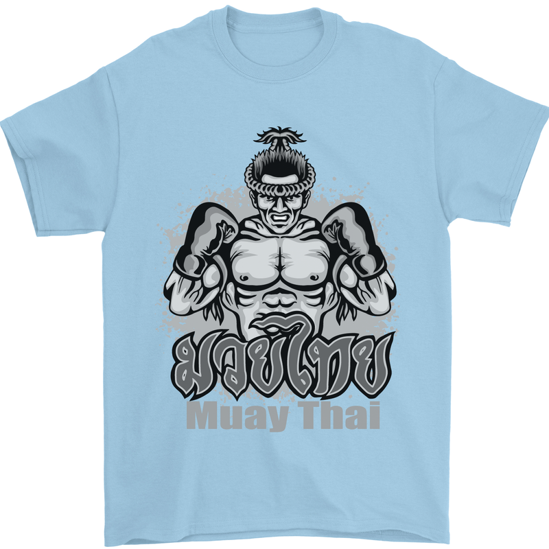 Muay Thai Boxing MMA Martial Arts Kick Mens T-Shirt Cotton Gildan Light Blue
