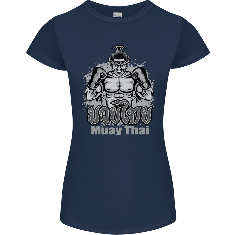 Muay Thai Boxing MMA Martial Arts Kick Womens Petite Cut T-Shirt Navy Blue