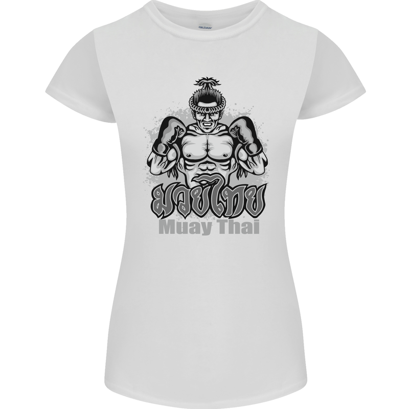 Muay Thai Boxing MMA Martial Arts Kick Womens Petite Cut T-Shirt White