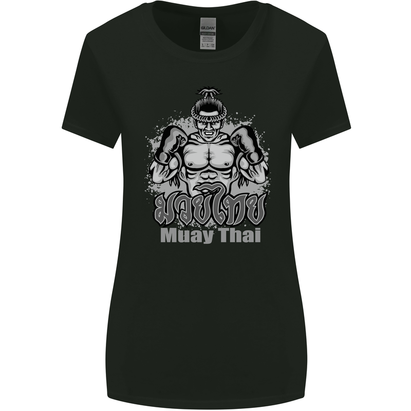 Muay Thai Boxing MMA Martial Arts Kick Womens Wider Cut T-Shirt Black
