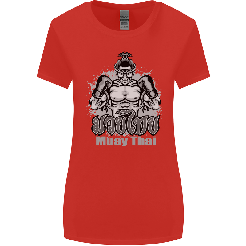 Muay Thai Boxing MMA Martial Arts Kick Womens Wider Cut T-Shirt Red