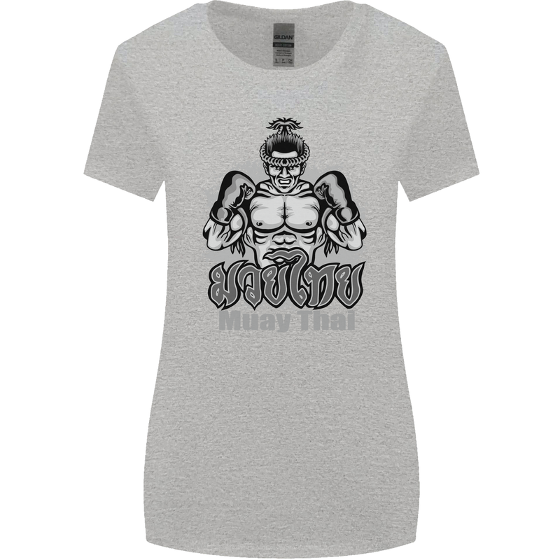 Muay Thai Boxing MMA Martial Arts Kick Womens Wider Cut T-Shirt Sports Grey