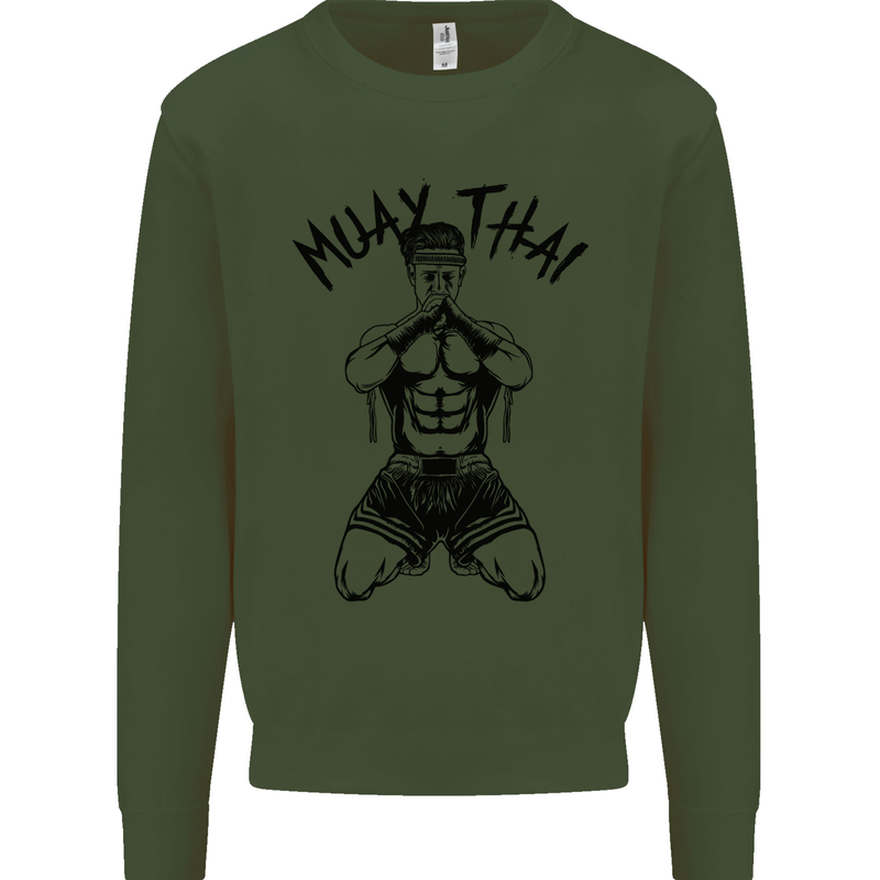 Muay Thai Fighter Mixed Martial Arts MMA Kids Sweatshirt Jumper Forest Green