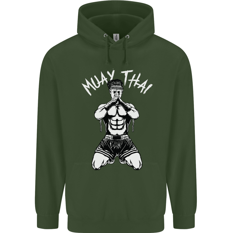 Muay Thai Fighter Mixed Martial Arts MMA Mens 80% Cotton Hoodie Forest Green