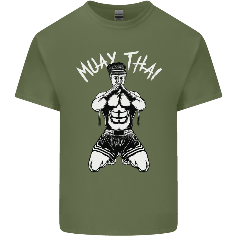 Muay Thai Fighter Mixed Martial Arts MMA Mens Cotton T-Shirt Tee Top Military Green