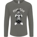Muay Thai Fighter Mixed Martial Arts MMA Mens Long Sleeve T-Shirt Charcoal
