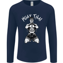 Muay Thai Fighter Mixed Martial Arts MMA Mens Long Sleeve T-Shirt Navy Blue