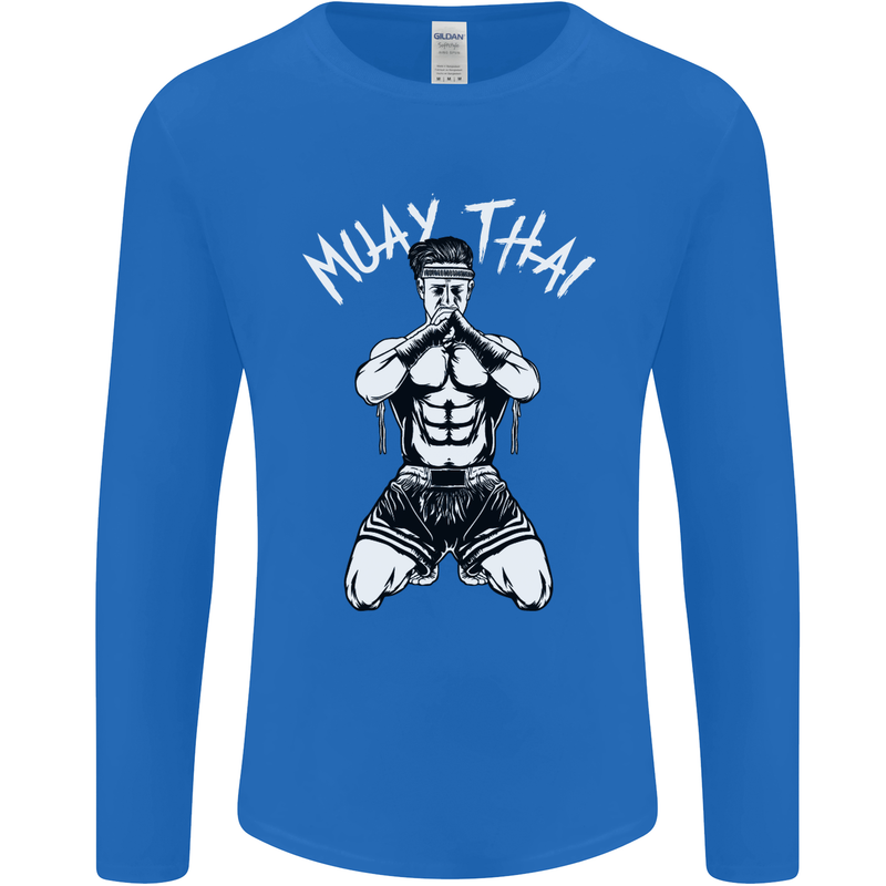 Muay Thai Fighter Mixed Martial Arts MMA Mens Long Sleeve T-Shirt Royal Blue