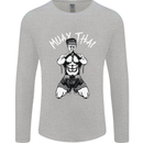 Muay Thai Fighter Mixed Martial Arts MMA Mens Long Sleeve T-Shirt Sports Grey