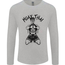 Muay Thai Fighter Mixed Martial Arts MMA Mens Long Sleeve T-Shirt Sports Grey