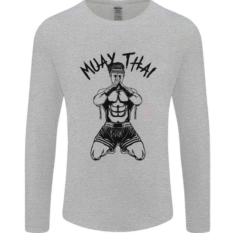 Muay Thai Fighter Mixed Martial Arts MMA Mens Long Sleeve T-Shirt Sports Grey