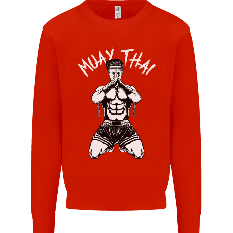 Muay Thai Fighter Mixed Martial Arts MMA Mens Sweatshirt Jumper Bright Red