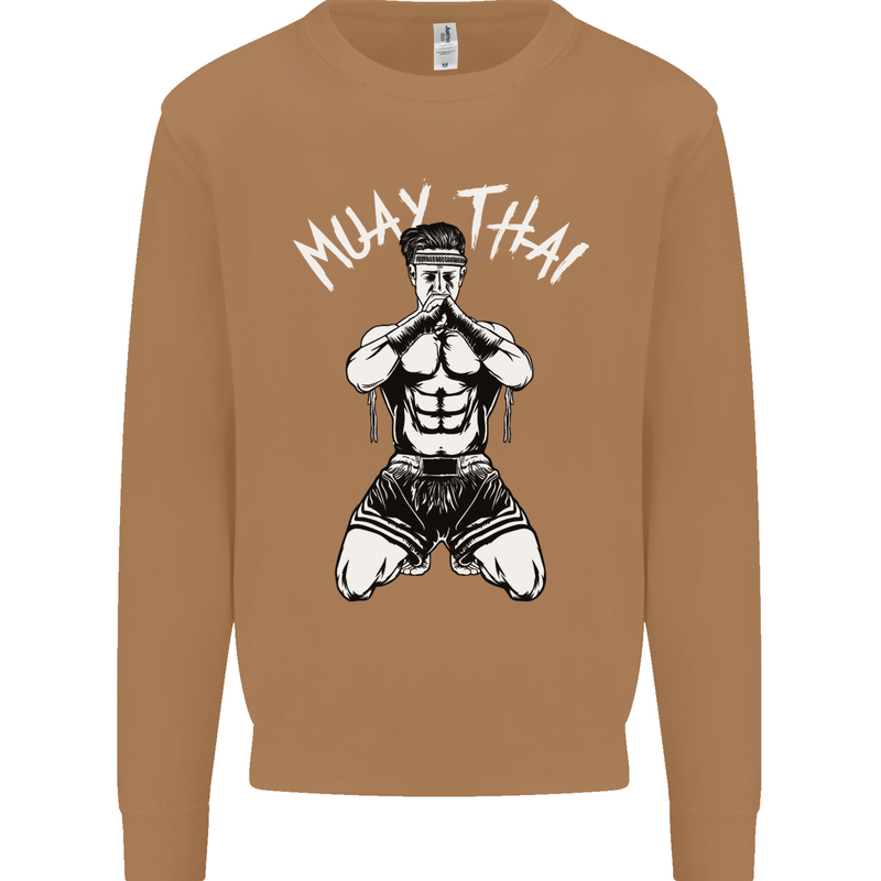 Muay Thai Fighter Mixed Martial Arts MMA Mens Sweatshirt Jumper Caramel Latte