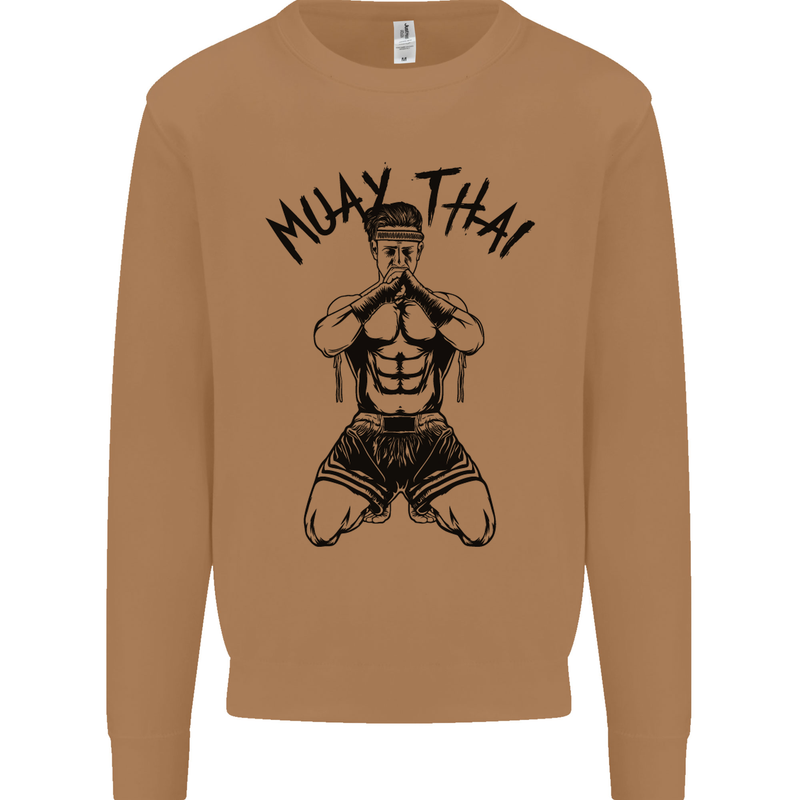 Muay Thai Fighter Mixed Martial Arts MMA Mens Sweatshirt Jumper Caramel Latte