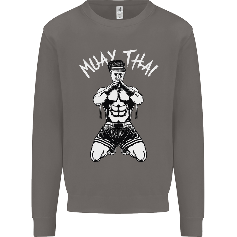 Muay Thai Fighter Mixed Martial Arts MMA Mens Sweatshirt Jumper Charcoal