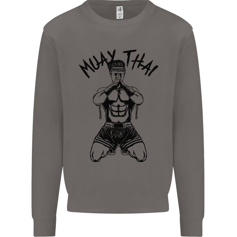 Muay Thai Fighter Mixed Martial Arts MMA Mens Sweatshirt Jumper Charcoal
