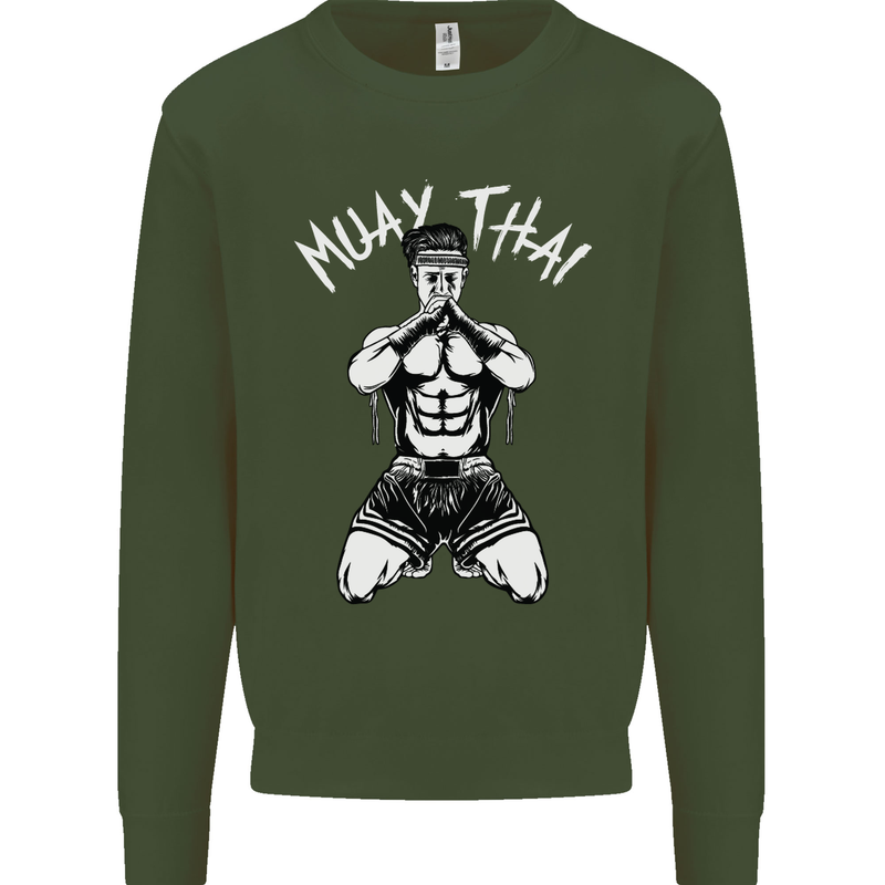 Muay Thai Fighter Mixed Martial Arts MMA Mens Sweatshirt Jumper Forest Green