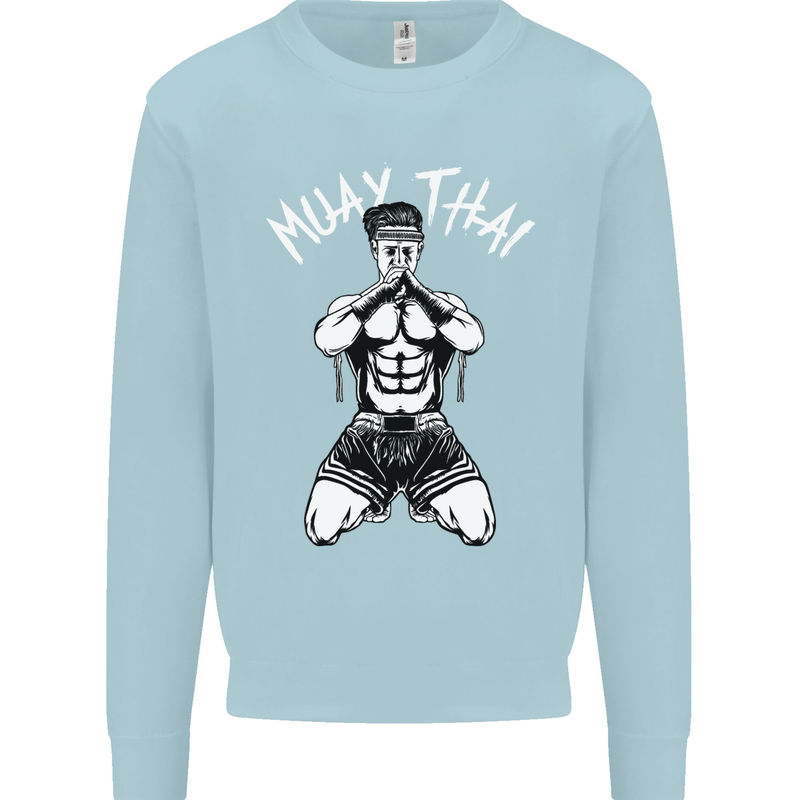 Muay Thai Fighter Mixed Martial Arts MMA Mens Sweatshirt Jumper Light Blue