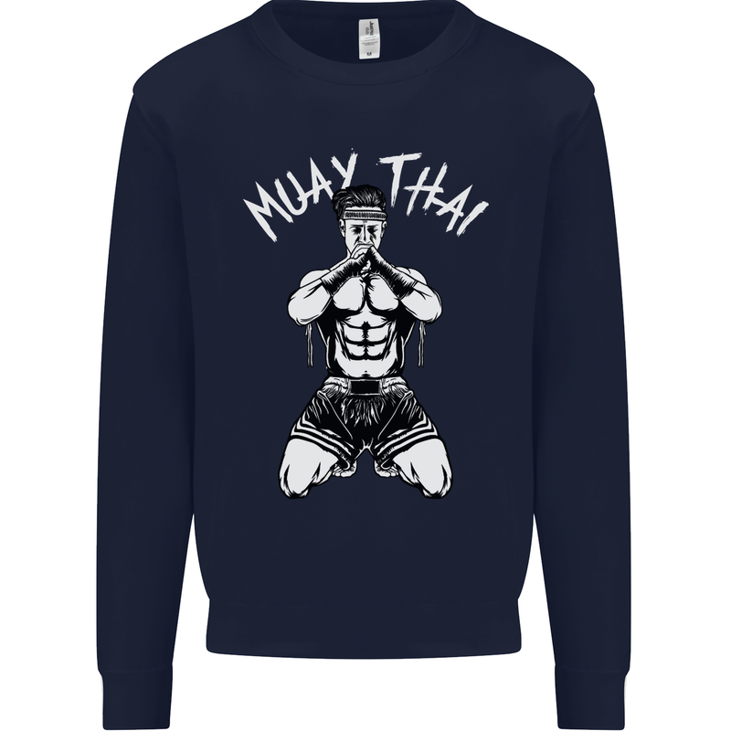 Muay Thai Fighter Mixed Martial Arts MMA Mens Sweatshirt Jumper Navy Blue