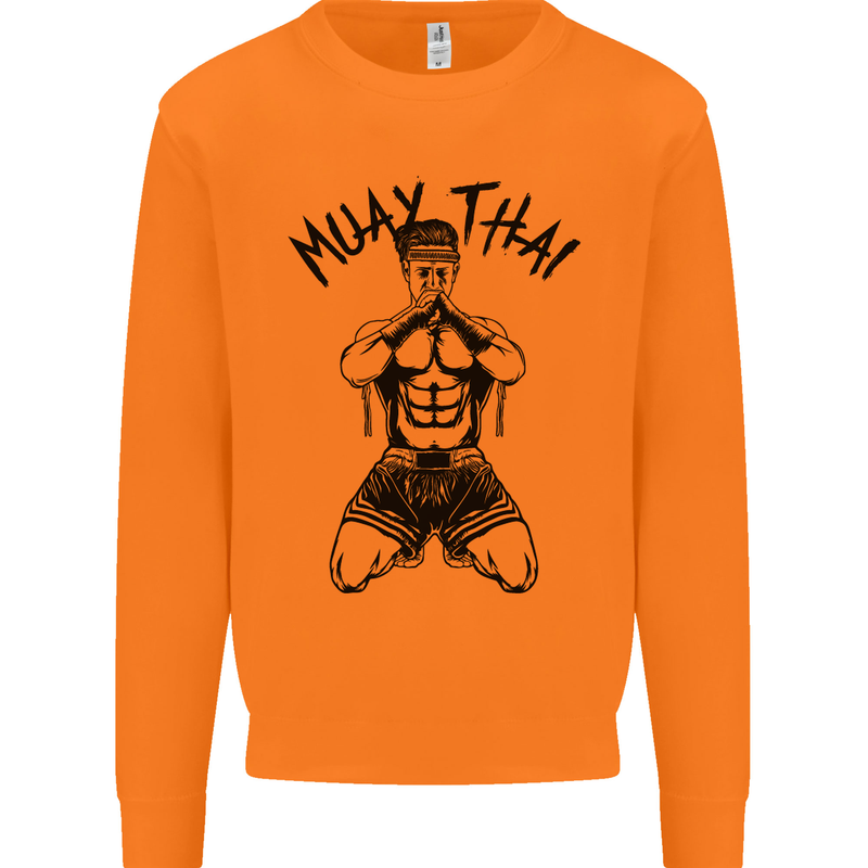 Muay Thai Fighter Mixed Martial Arts MMA Mens Sweatshirt Jumper Orange