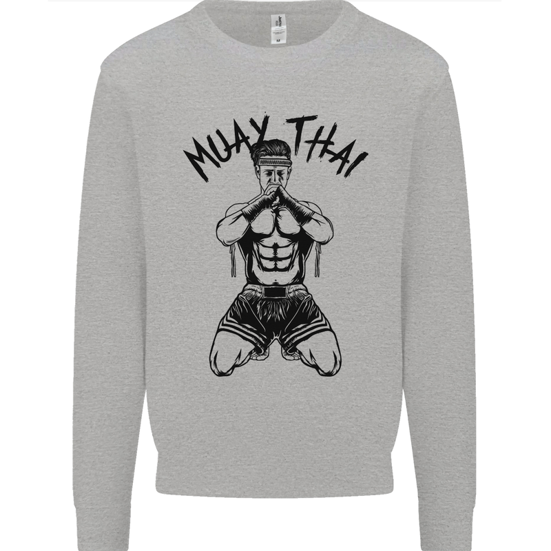 Muay Thai Fighter Mixed Martial Arts MMA Mens Sweatshirt Jumper Sports Grey