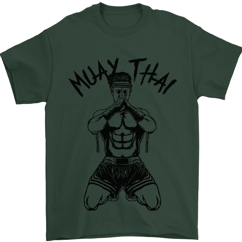 Muay Thai Fighter Mixed Martial Arts MMA Mens T-Shirt Cotton Gildan Forest Green