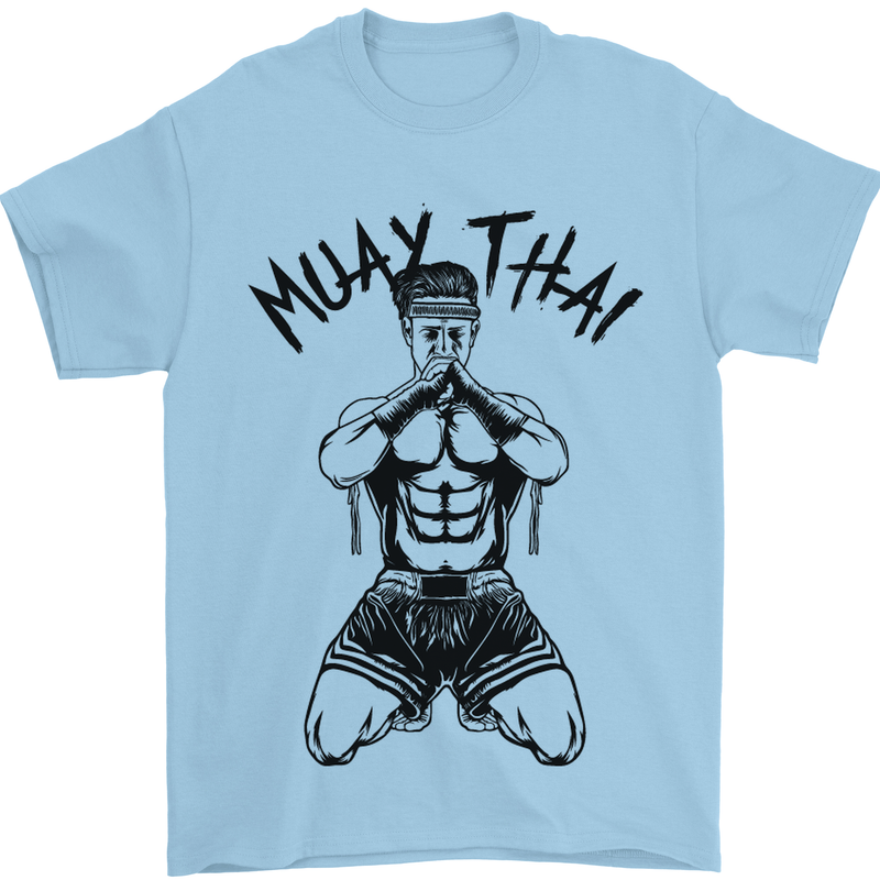 Muay Thai Fighter Mixed Martial Arts MMA Mens T-Shirt Cotton Gildan Light Blue
