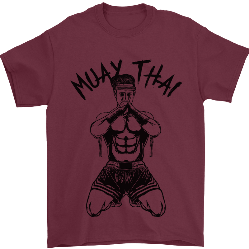 Muay Thai Fighter Mixed Martial Arts MMA Mens T-Shirt Cotton Gildan Maroon